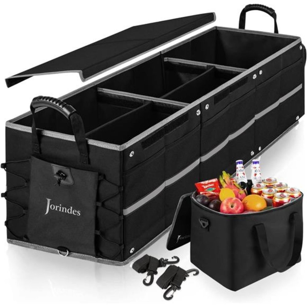 Collapsible Trunk Organizer for Car with Insulated Leak proof Cooler Bag